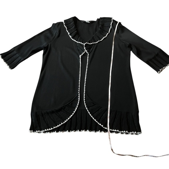 MING WANG BEAUTIFUL BLACK OPEN CARDIGAN WITH CREAM EMBROIDERED TRIM SIZE LARGE - Picture 6 of 9
